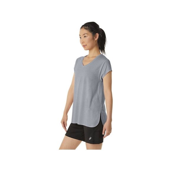 NWT Asics WOMEN'S HEATHER VNECK TOP in Piedmont Grey Heather - Size Large - Picture 6 of 8